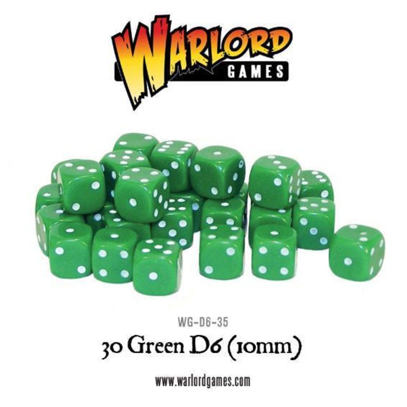 Warlord Games - 30 Green D6 (10mm)