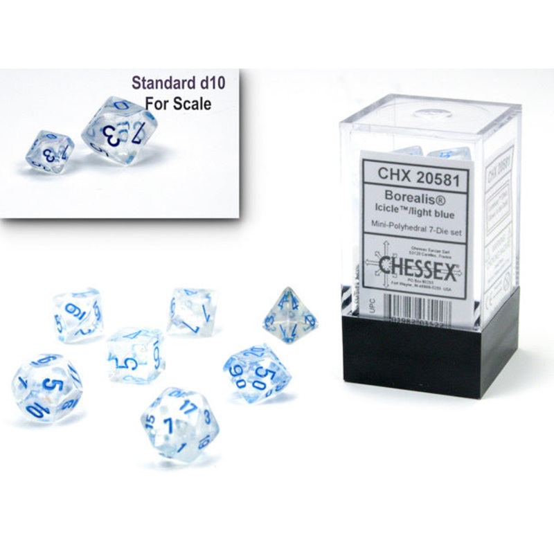 Chessex: Borealis Mini-Polyhedral Dice Set - Icicle/Light Blue Luminary