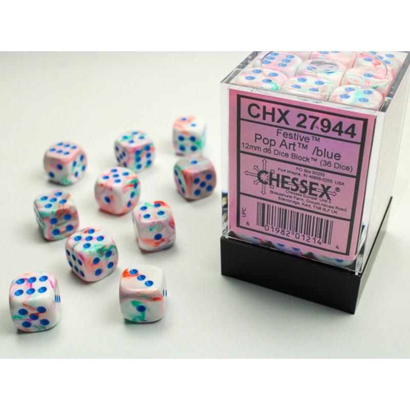 Chessex: Festive 12mm D6 Block - Pop Art/Blue