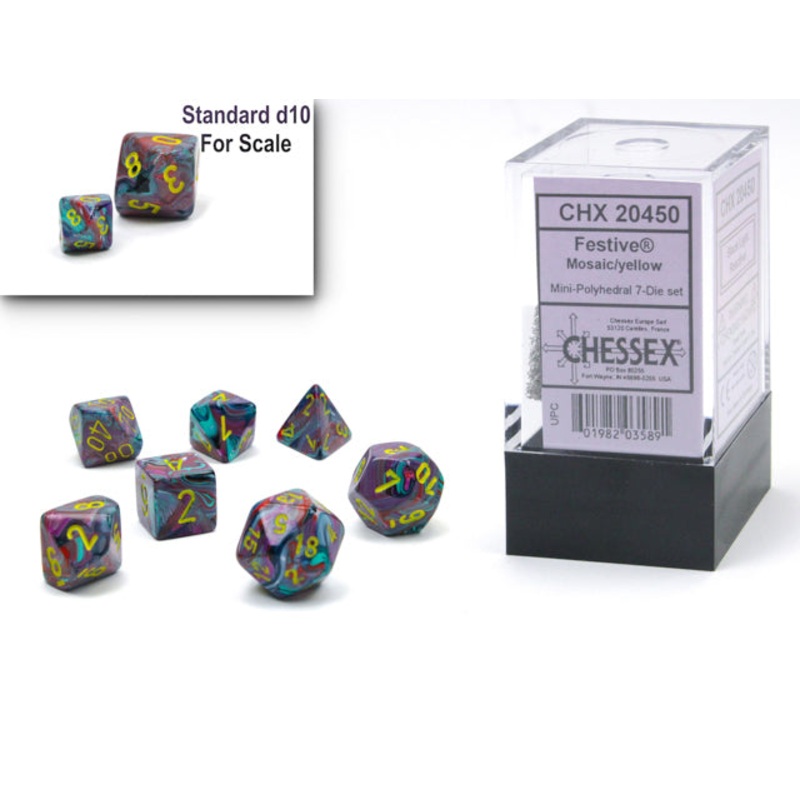 Chessex: Festive Mini-Polyhedral Dice Set - Mosaic/Yellow