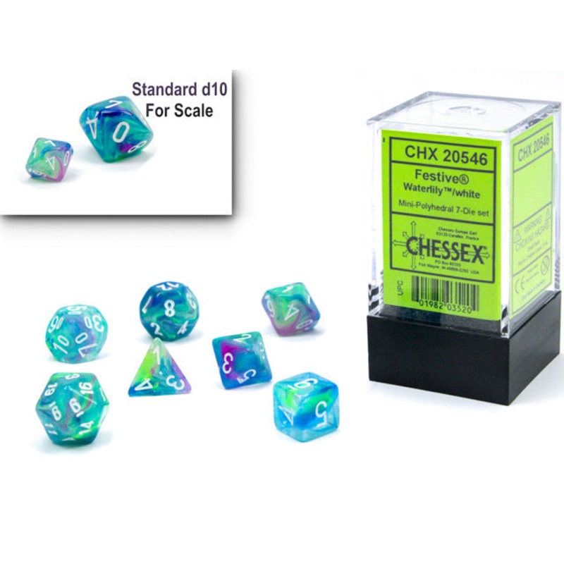 Chessex: Festive Mini-Polyhedral Dice Set - Waterlily/White