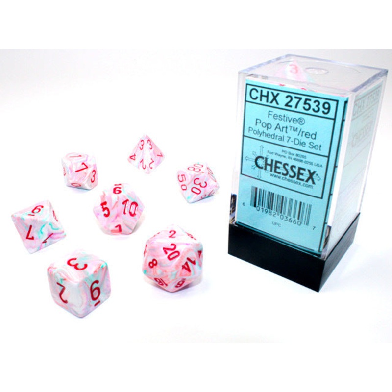 Chessex: Festive Polyhedral Pop Art/Red 7-Die Set
