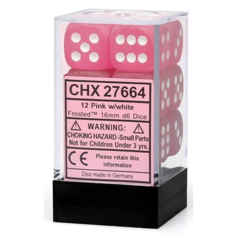 Chessex: Frosted 16mm D6 Block - Pink/White