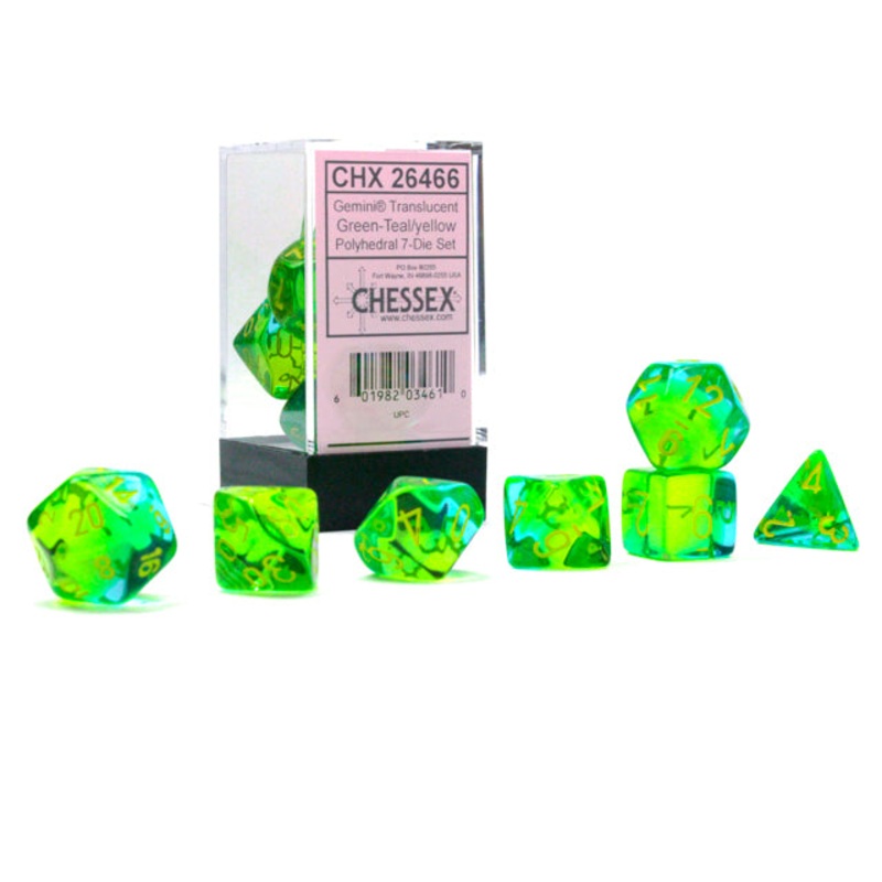 Chessex: Gemini Polyhedral Translucent Green-Teal/Yellow 7-Die Set