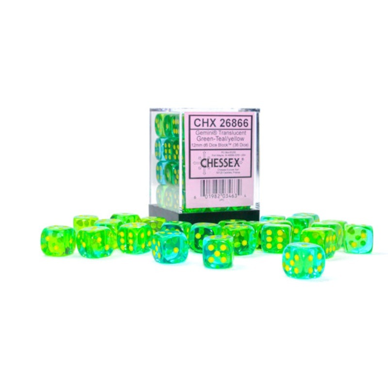 Chessex: Gemini Translucent Green-Teal/Yellow 36 Dice Set