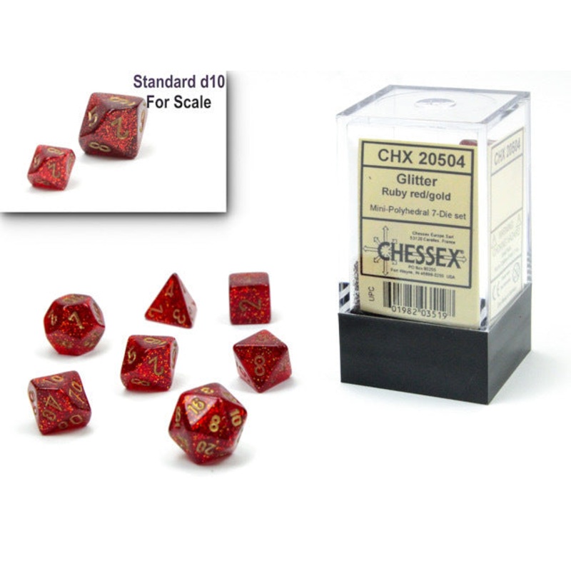 Chessex: Glitter Mini-Polyhedral Dice Set - Ruby/Gold
