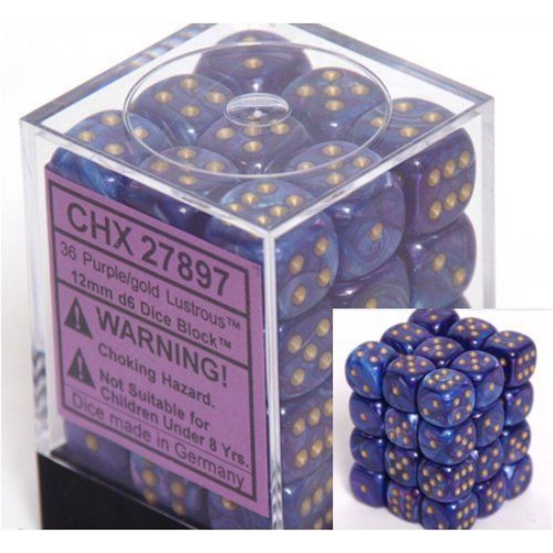 Chessex: Lustrous Purple/Gold 12mm d6 Block