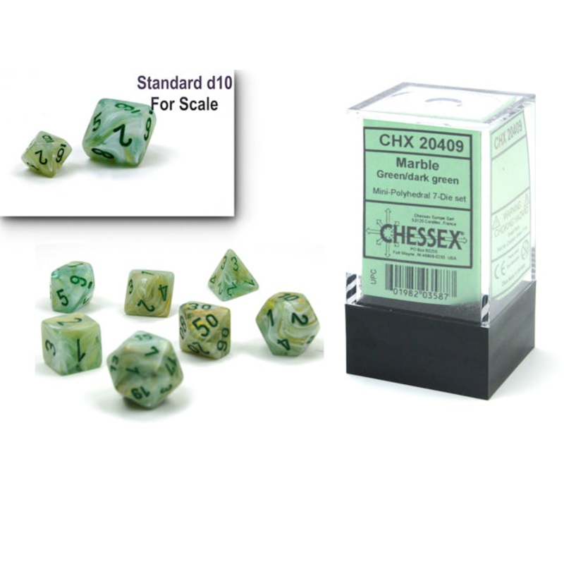 Chessex: Marble Mini-Polyhedral Dice Set - Green/Dark Green