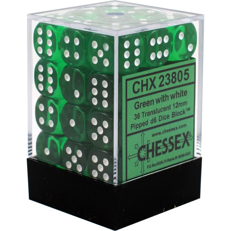 Chessex: Translucent 12mm D6 Block - Green/White