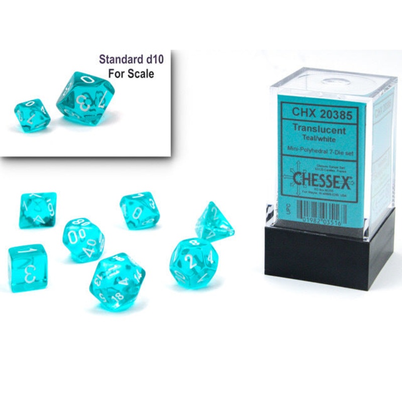 Chessex: Translucent Mini-Polyhedral Dice Set - Teal/White