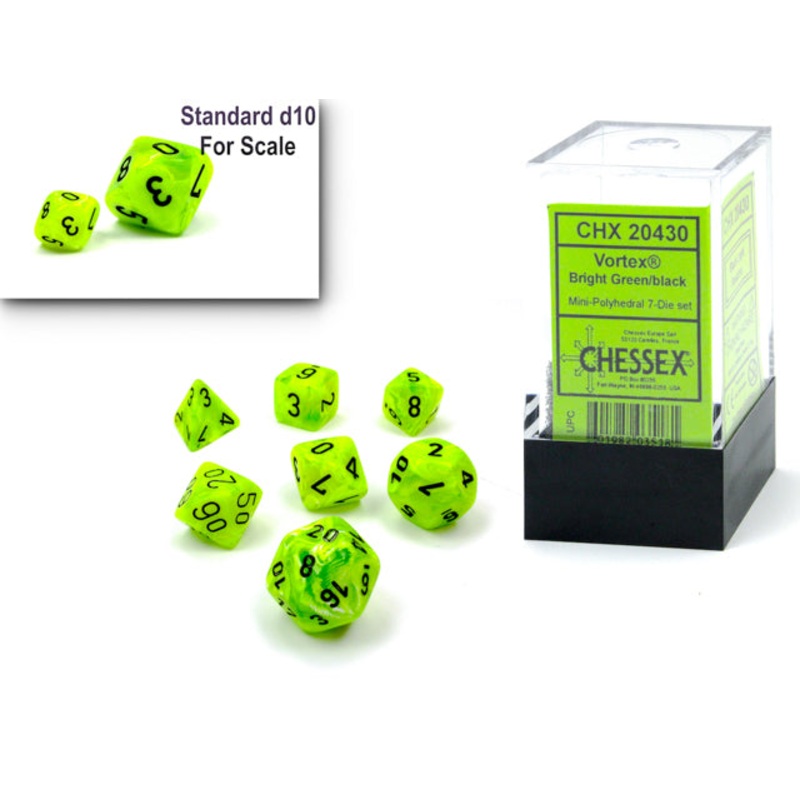Chessex: Vortex Mini-Polyhedral Dice Set - Bright Green/Black