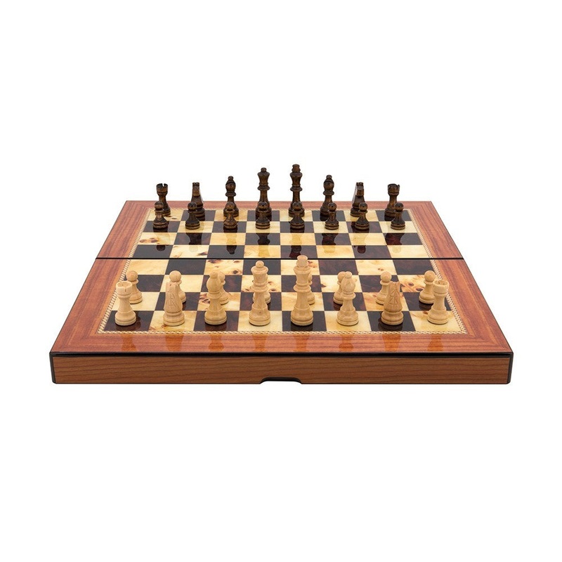 Dal Rossi Walnut Gloss Finish Folding Chess Set - 40cm Board Game