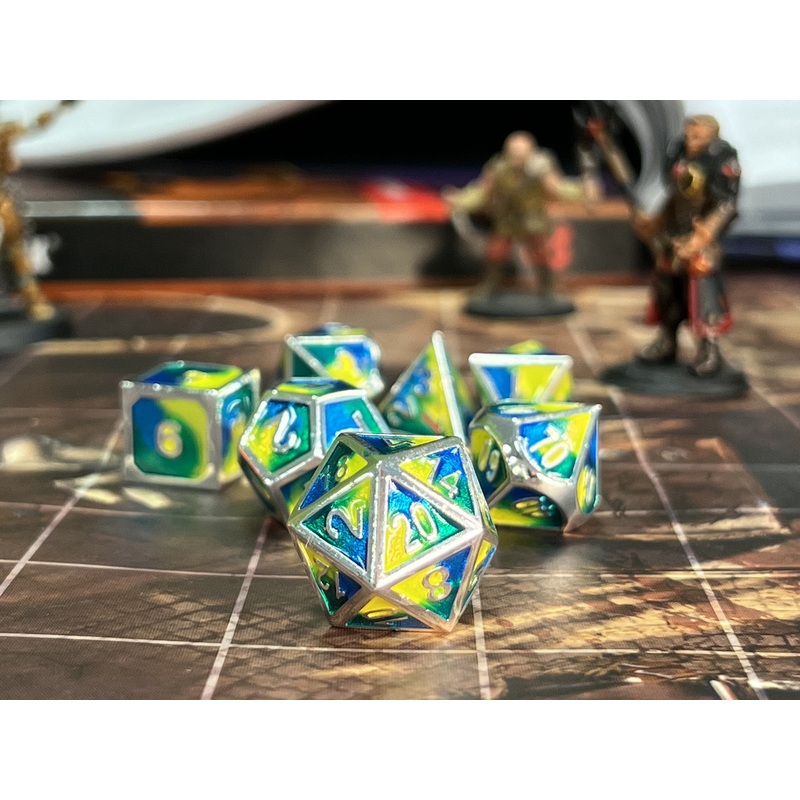 Dudley's Armoury - Tri Colour Jester Coastal Tides Metal Dice Set