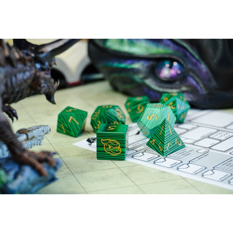 Dudley's Hoard - Transmuted Malachite Stone Dice Set