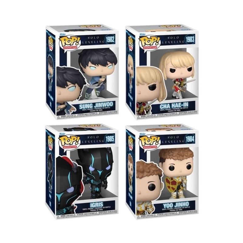 Solo Leveling Funko Pop! Animation - Set of 4 (Yoo Jinho #1984, Igris #1985, Cha Hae In #1983, and Sung Jinwoo #1982) Collectible Vinyl Figures