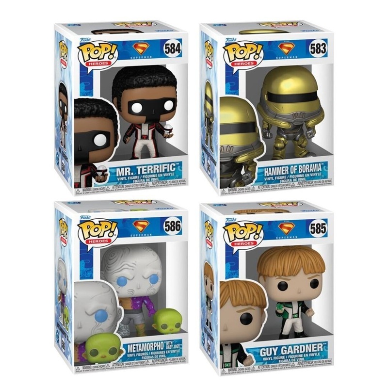 Superman (2025 Movie) Wave 2 Funko Pop! Heroes - Set of 4 (Hammer of Boravia #583, Mr Terrific #584, Guy Gardner #585, and Metamorpho #586) Collectible Vinyl Figures