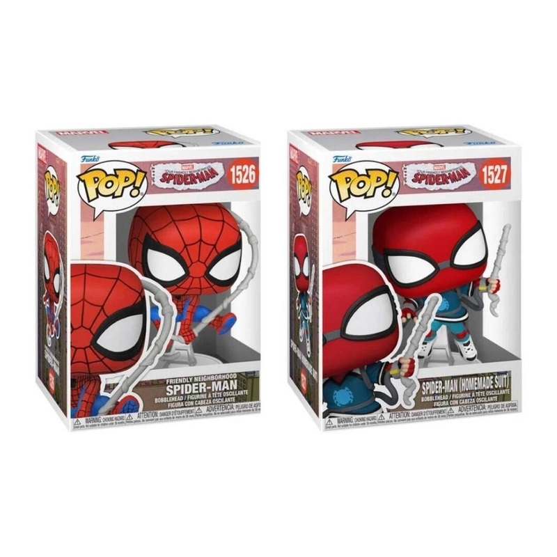 Your Friendly Neighborhood Spider-Man Funko Pop! Marvel - Set of 2 (Spider-Man Final Suit #1526 and Spider-Man Homemade Suit #1527) Collectible Bobblehead Figures