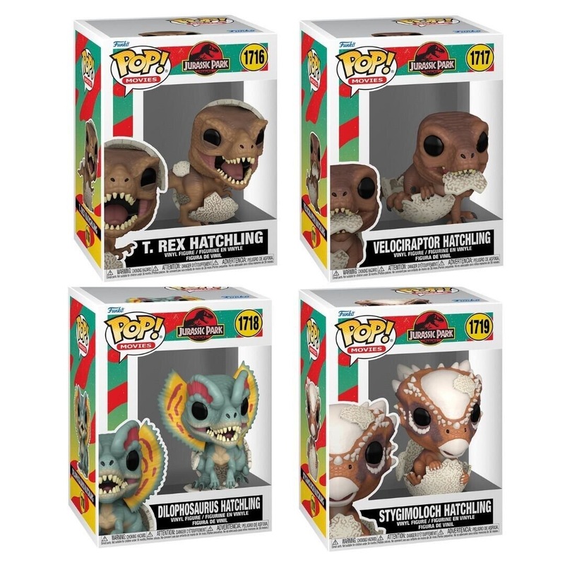 Jurassic Park Funko Pop! Movies - Pack of 4 (T. Rex Hatchling #1716, Velociraptor Hatchling #1717, Dilophosaurus Hatchling #1718, and Stygimoloch Hatchling #1719) Collectible Vinyl Figures