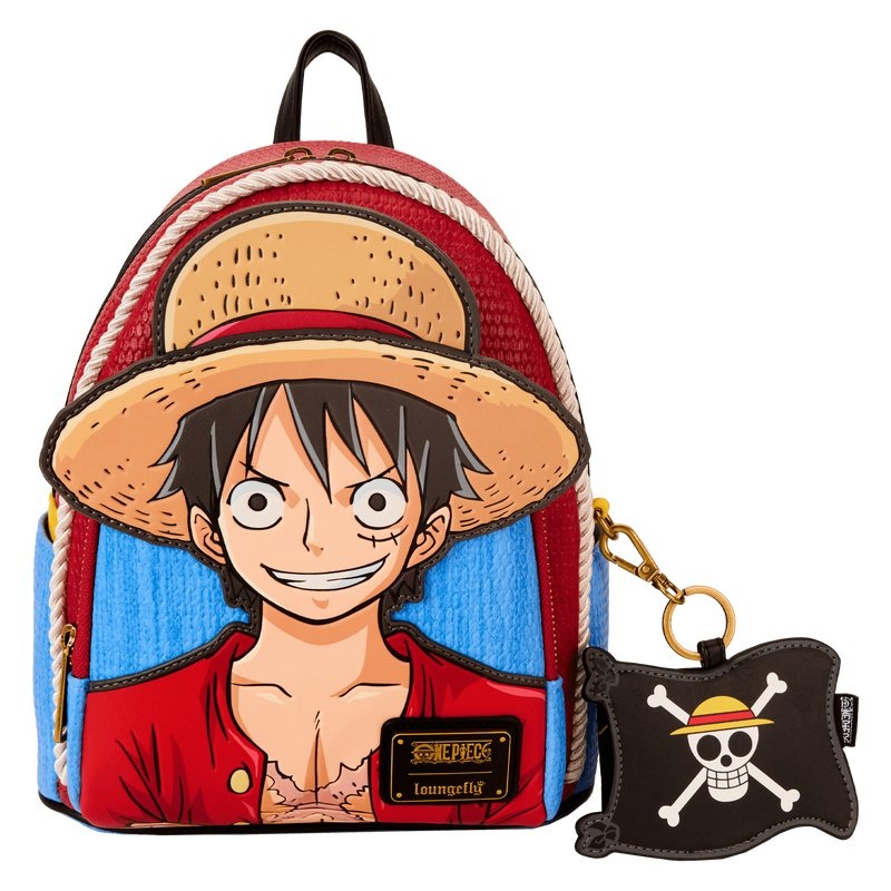 Loungefly One Piece Luffy Cosplay Faux Vegan Leather Mini Backpack with Coin Bag (9x10.5x4.5") - NYCC Limited Edition 500 - Pack of 1