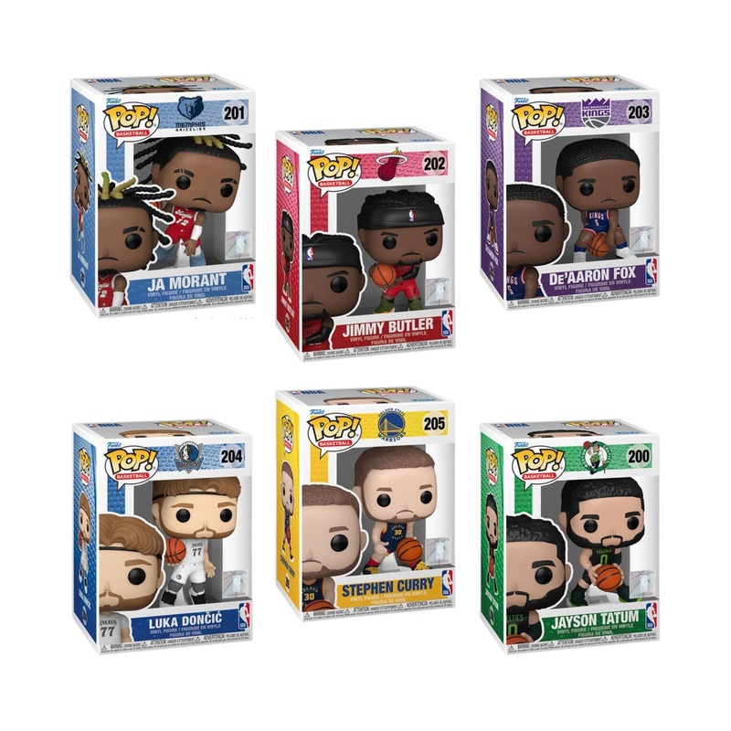 NBA City Edition 2024 Wave 16 Funko Pop! Basketball - Set of 6 - Stephen Curry #205, Luka Doncic #204, De'Aaron Fox #203, Jimmy Butler #202, Ja Morant #201, and Jayson Tatum #200 - Collectible Vinyl Figures