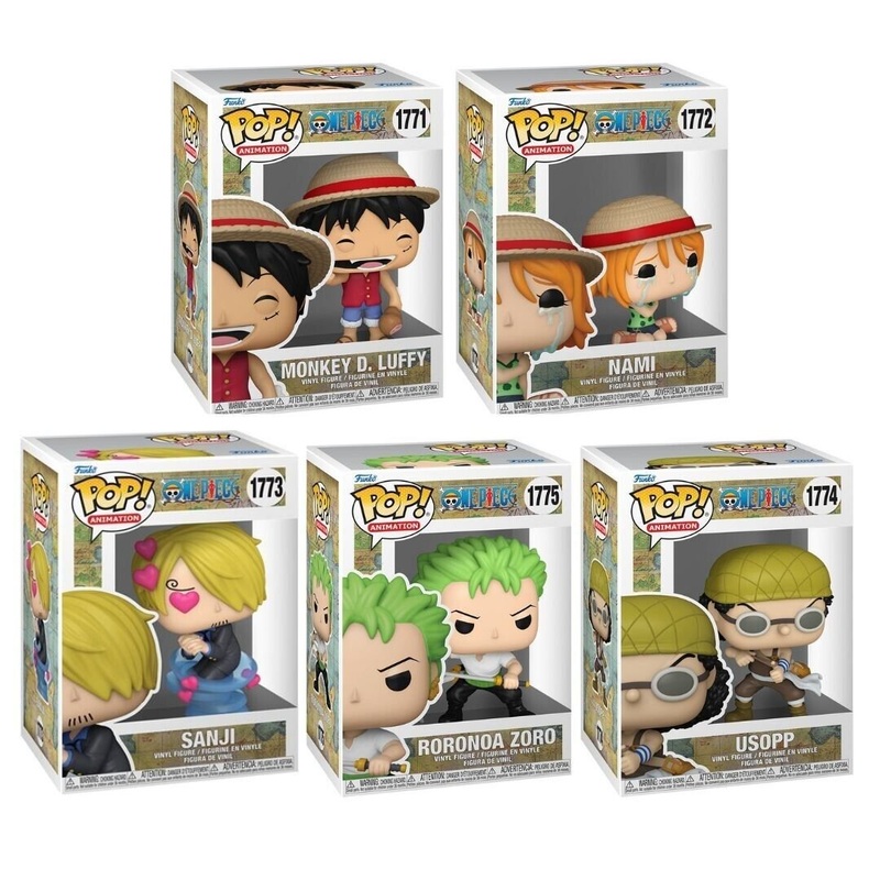 One Piece Wave 9 Funko Pop! Animation 2024 - Set of 5 (Roronoa Zoro with Swords #1775, Usopp #1774, Sanji #1773, Nami Crying #1772, and Luffy #1771) - Collectible Vinyl Figures