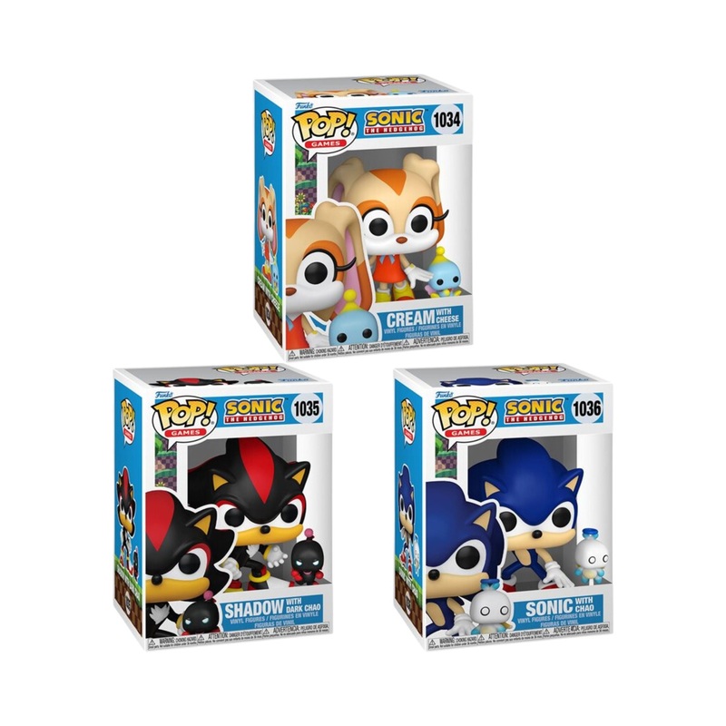 Sonic The Hedgehog Wave 6 Funko Pop! Games - Set of 3 (Sonic with Chao #1036, Shadow with Dark Chao Buddy #1035, and Cream with Cheese Buddy #1034) - Collectible Vinyl Figures