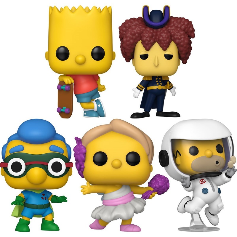 The Simpsons Funko Pop! Television - Set of 5 - Sideshow Bob #1656, Milhouse as Fallout Boy #1655, Martin Prince as Calliope #1654, Deep Space Homer #1653, and Bart Simpson with Skateboard #1652 - Collectible Vinyl Figures with Case