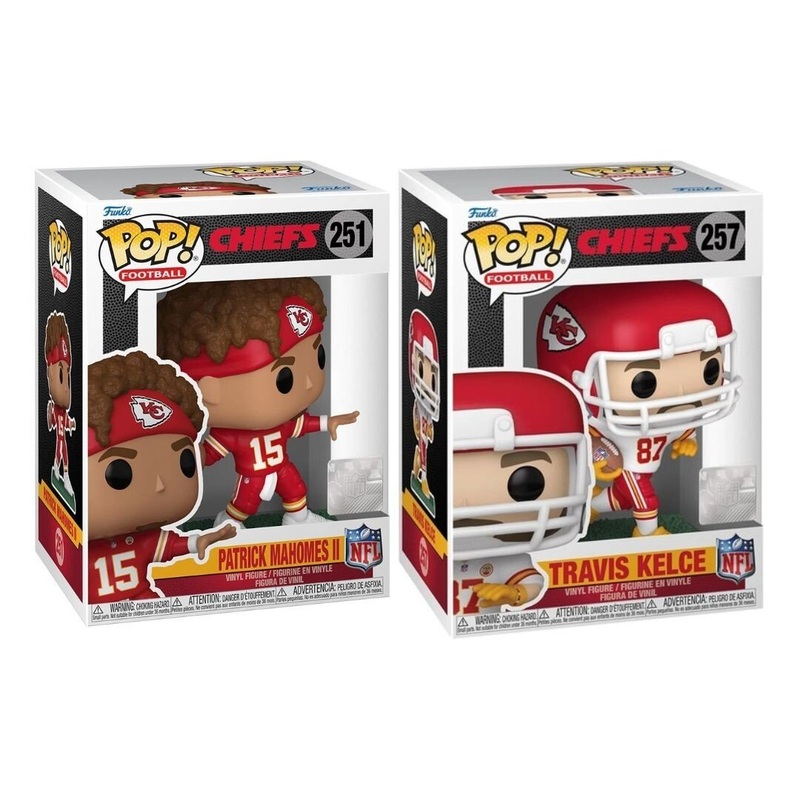 NFL Chiefs Funko Pop! Football - Set of 2 (Patrick Mahomes II #251, and Travis Kelce #257) Collectible Vinyl Figures
