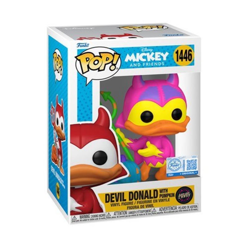 Devil Donald with Pumpkin #1446 Funko Pop! Mickey and Friends - Approx. 3 1/2" Black Light Chase Limited Edition Specialty Series Collectible Vinyl Figure Bundled with Display Box Protector Case - Estimated Arrival: Jul. 2025 (PRE-SALE)