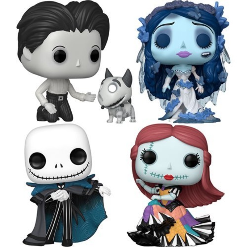 Tim Burton Wave 2 Funko Pop! Set of 4 (Jack Skellington #1604, Emily with Butterflies #1830, Sally #1605, and Victor with Sparky #2038) Collectible Vinyl Figures