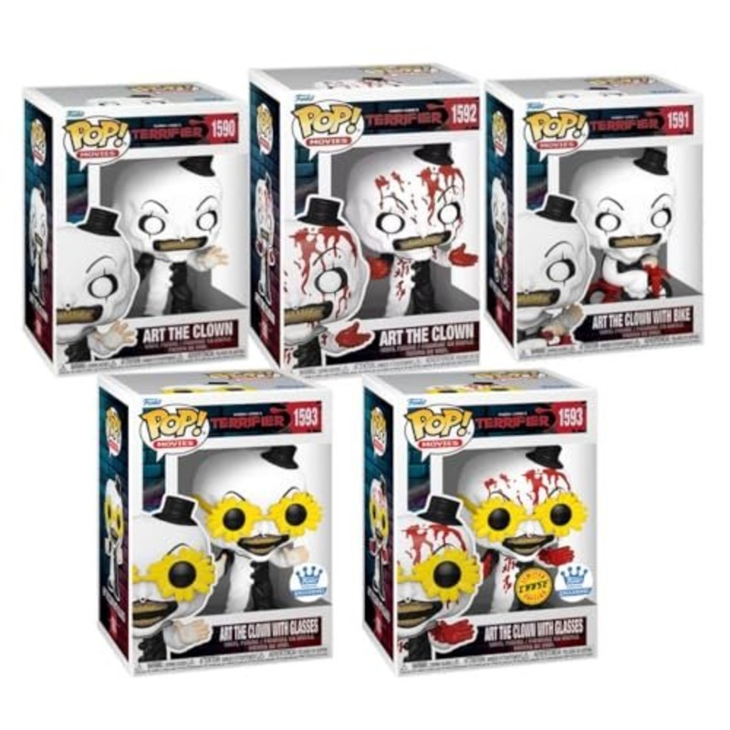 Funko Art The Clown Set of 5 Vinyl Figures  Knife, Bike, Glasses, and Bloody Chase Variants  Exclusive Terrifier Horror Collectible with Case - Estimated Arrival: May 2025 (PRE-SALE)