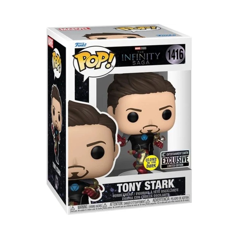Tony Stark Funko Pop! The Infinity Saga - 4 1/4" Glow In The Dark Entertainment Earth Exclusive Limited Edition Collectible Vinyl Figure #1416 with Display Box Protector Case