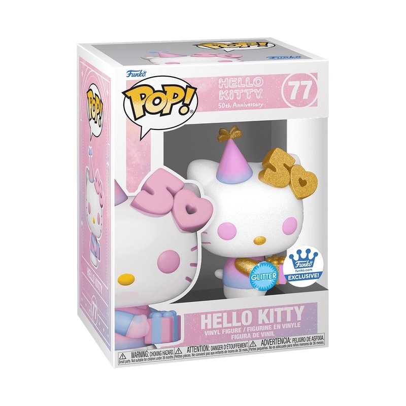 Hello Kitty Funko Pop! Sanrio 50th Anniversary - Approx. 3.9" Glitter Exclusive Collectible Vinyl Figure #77 with Display Box Protector Case