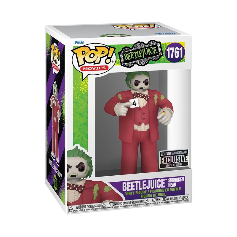 Beetlejuice Shrunken Head Funko Pop! Movies - Approx. 2 1/2" Entertainment Earth Exclusive Collectible Vinyl Figure #1761 with Display Box Protector Case
