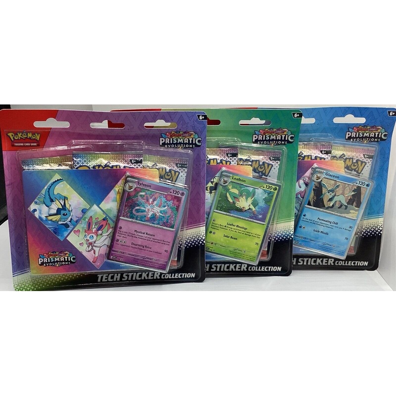 Pokemon Prismatic Evolutions Tech Sticker Collection - Set of 3 Factory Sealed