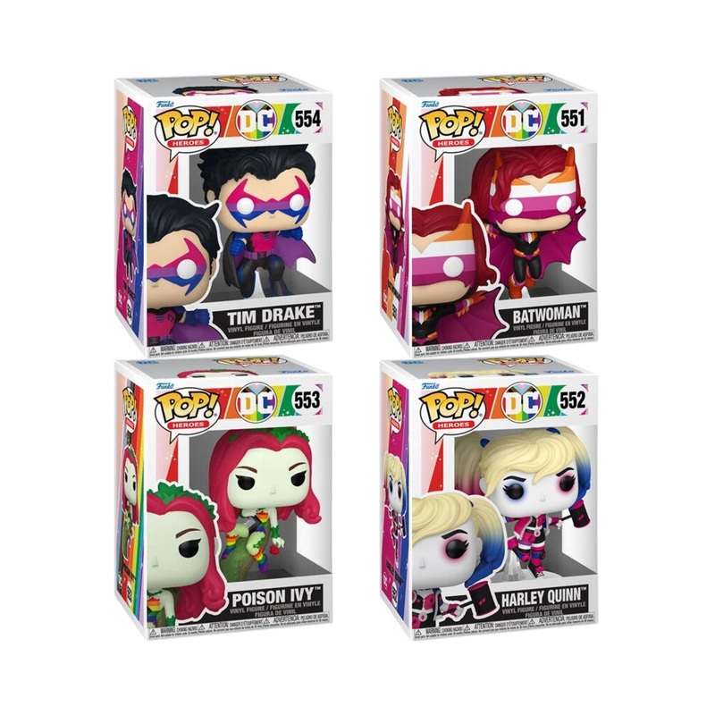 DC Comics Pride 2025 Funko Pop! Heroes - Set of 4 (Batwoman #551, Harley Quinn #552, Poison Ivy #553, Tim Drake #554) Collectible Vinyl Figures