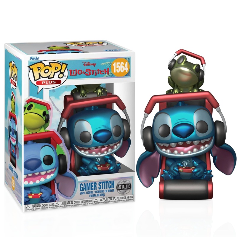 Gamer Stitch Metallic Funko Pop! Plus Disney Lilo and Stitch - Approx. 3 3/4" Collectible Vinyl Figure #1564 Bundled with Display Box Protector Case