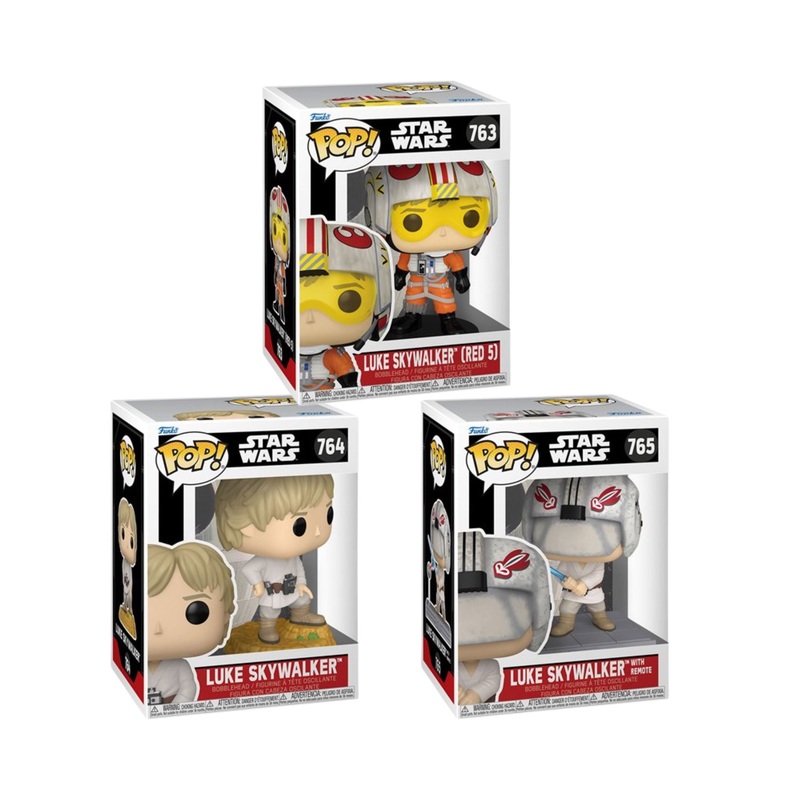 Star Wars Funko Pop! Wave 9 - Set of 3 (Luke Skywalker with Remote #765, Luke Skywalker #764, and Luke Skywalker (Red 5)  #763) Collectible Bobblehead Figures