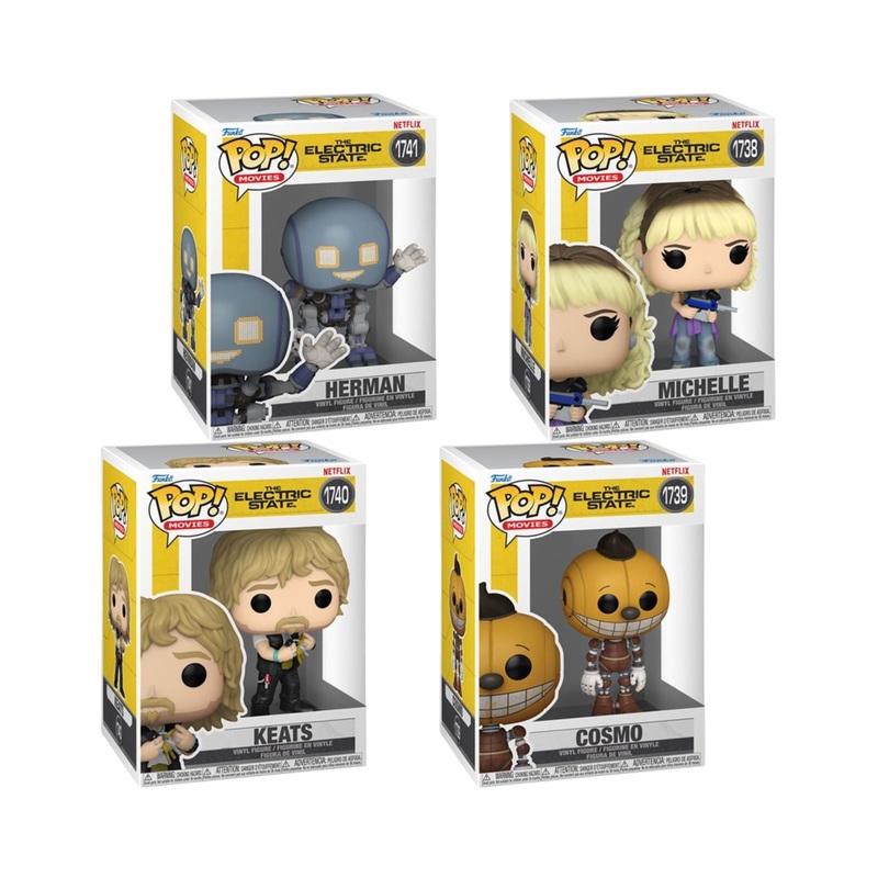 The Electric State Funko Pop! Movies - Set of 4 (Michelle #1738, Keats #1740, Cosmo #1739, and Herman #1741) Collectible Vinyl Figures