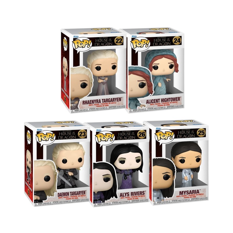 Game of Thrones House of The Dragon Funko Pop! - Pack of 5 (Daemon Targaryen #23, Rhaenyra Targaryen #22, Mysaria #25, Alys Rivers #26, and Alicent Hightower #24) Collectible Vinyl Figures