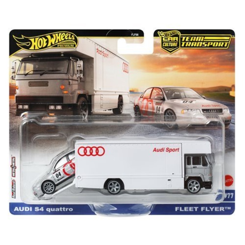 Hot Wheels Premium Car Culture Team Transport Audi S4 Quattro and Fleet Flyer - Collectible Toy Car Vehicle