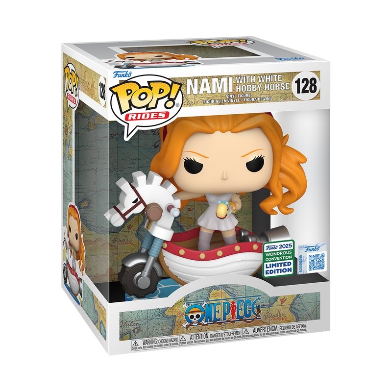 Nami with White Hobby Horse #128 Funko Pop! Rides Deluxe One Piece - WonderCon 2025 Exclusive SHARED Sticker -  Approx. 4.3" Collectible Vinyl Figure