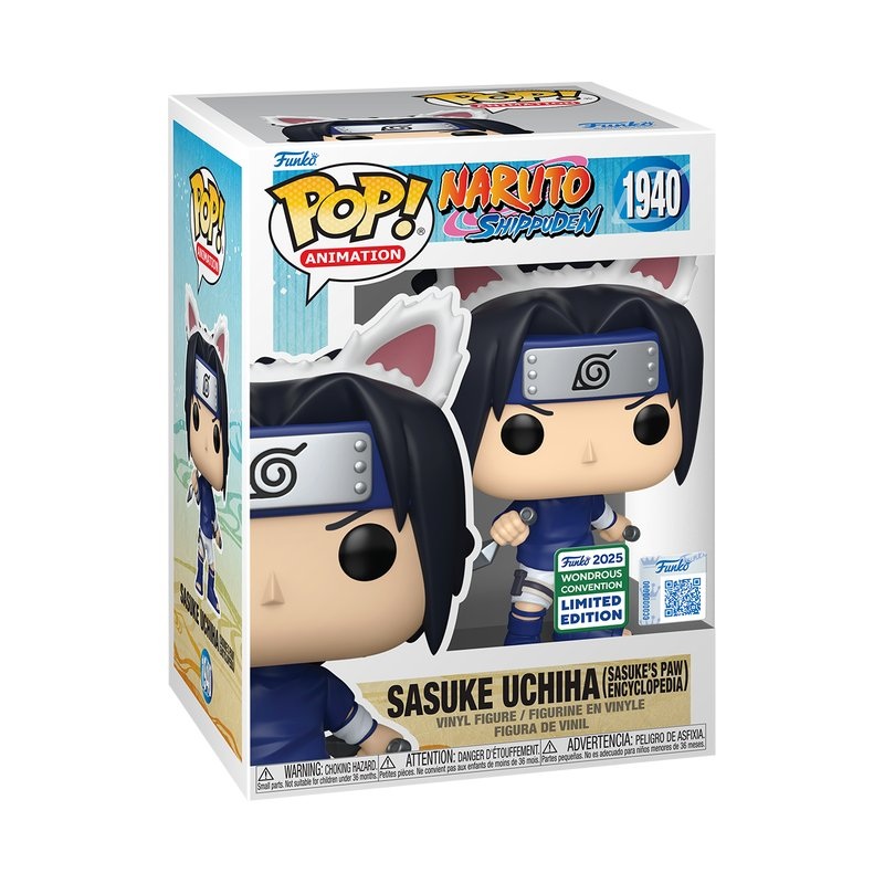 Sasuke Uchiha (Sasuke's Paw Encyclopedia) Funko Pop! Animation Naruto: Shippuden - WonderCon 2025 Exclusive SHARED Sticker -  Approx. 4.3" Collectible Vinyl Figure #1940 with Display Box Protector Case