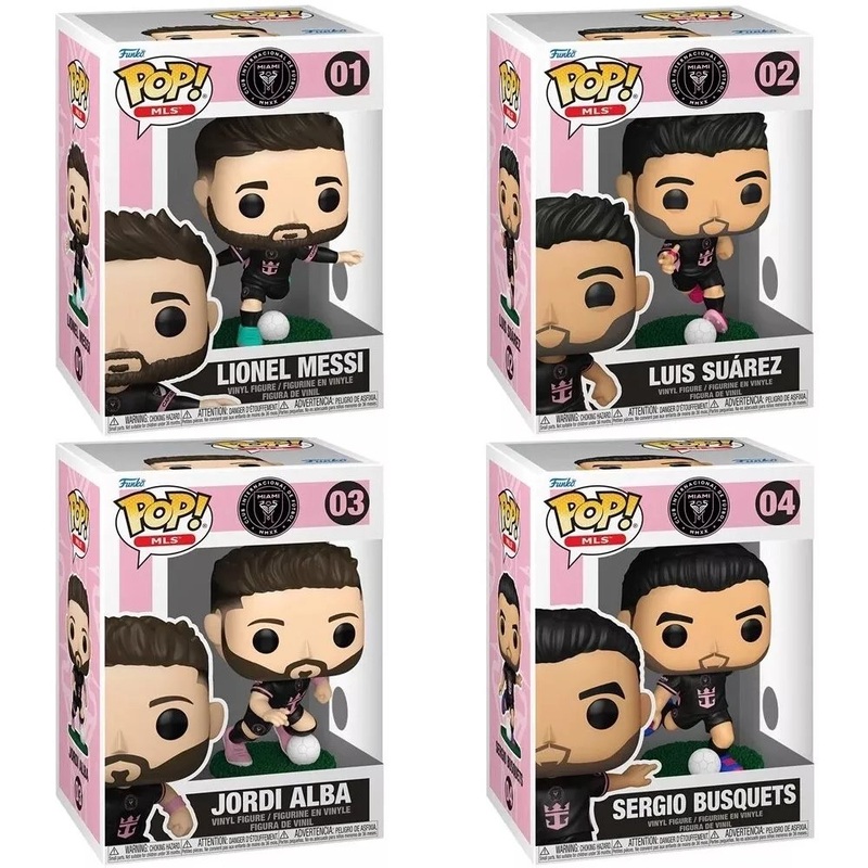 Soccer Inter Miami Funko Pop! MLS - Pack of 4 (Jordi Alba #03, Busquets #04, Luis Suarez #02, and Lionel Messi #01) Collectible Vinyl Figures