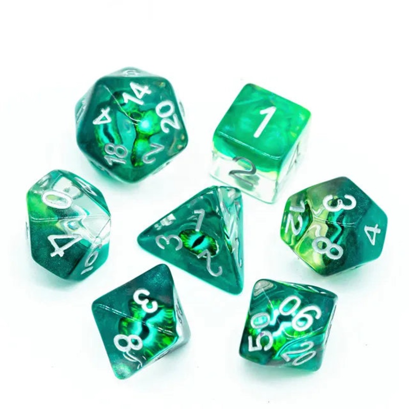 7 pc Green Demon Eye Dice