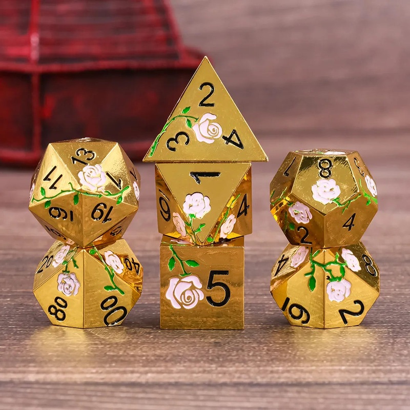 7 Sset Pink Rose Gold Metal Dice