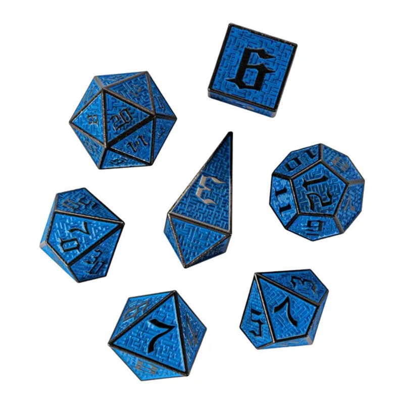 7pc Blue Maze Metal Dice