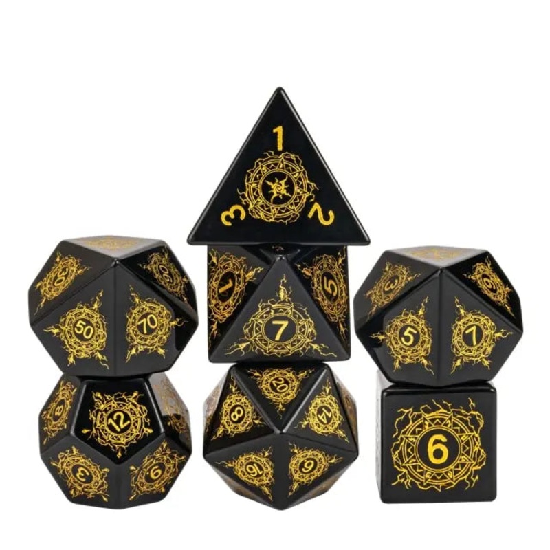 Obsidian Semi-Precious Gemstone Dice Lightning Pattern Dice