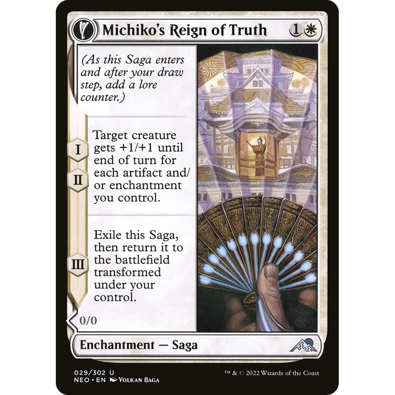 Michiko's Reign of Truth // Portrait of Michiko (NEO-029) - Kamigawa: Neon Dynasty: (fandfc, enchantment)
