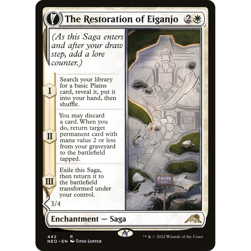 The Restoration of Eiganjo // Architect of Restoration (NEO-442) - Kamigawa: Neon Dynasty: (Extended Art, fandfc, enchantment)